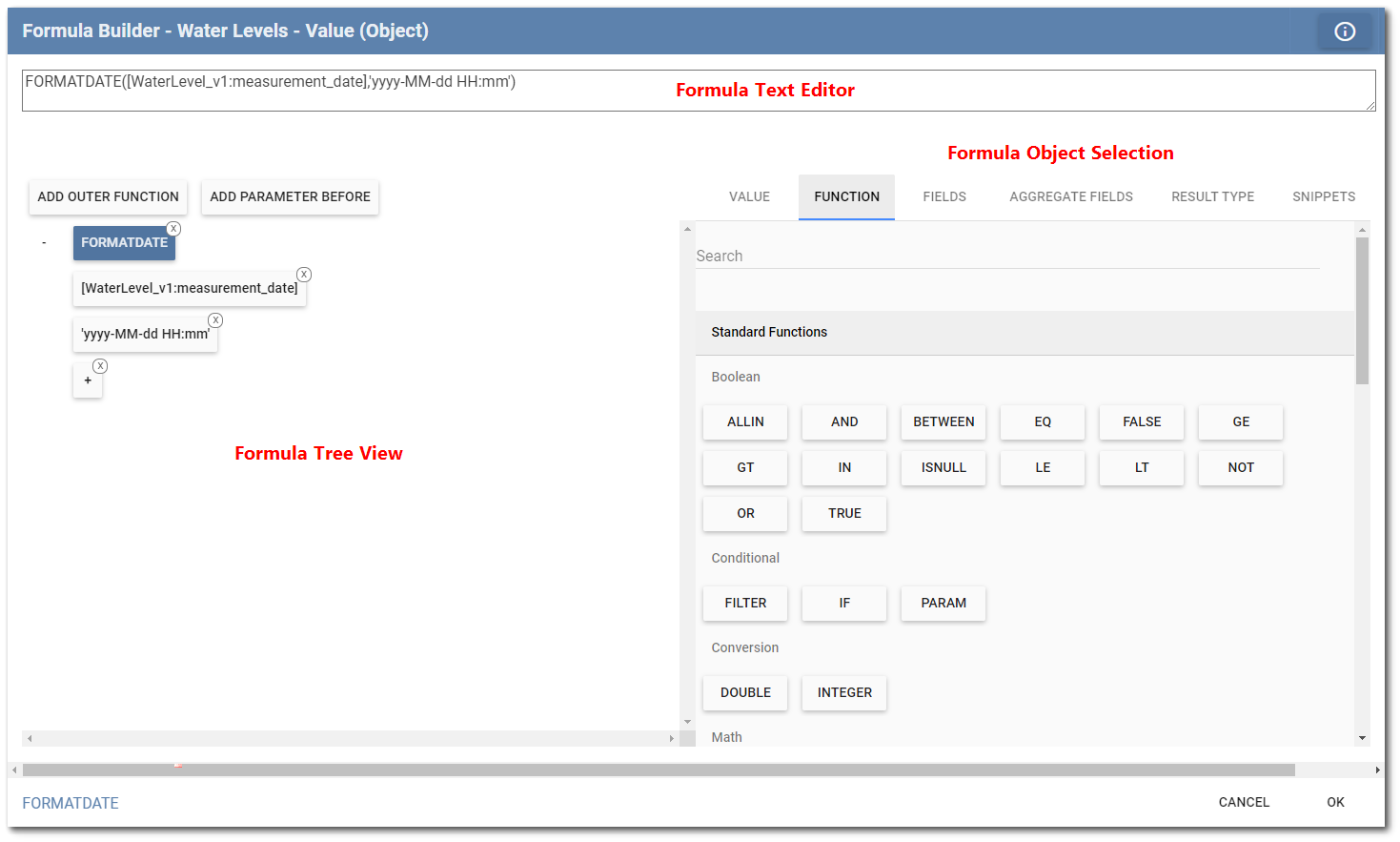 Parts of the Formula Builder&nbsp;
